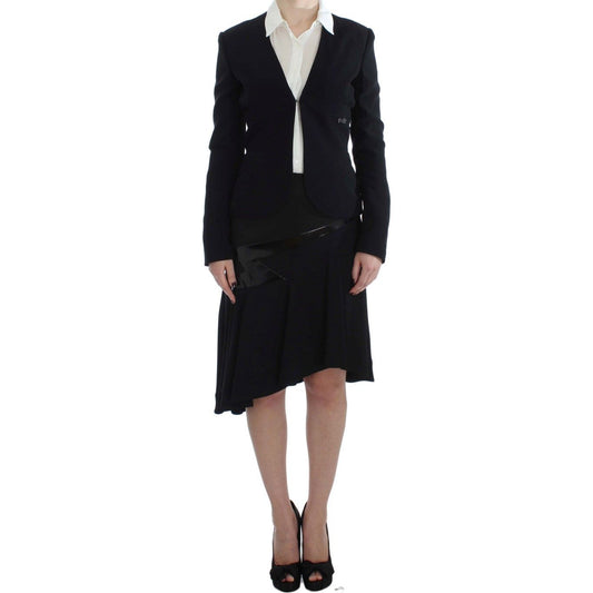 Elegant Two-Piece Skirt Suit in Black & Blue