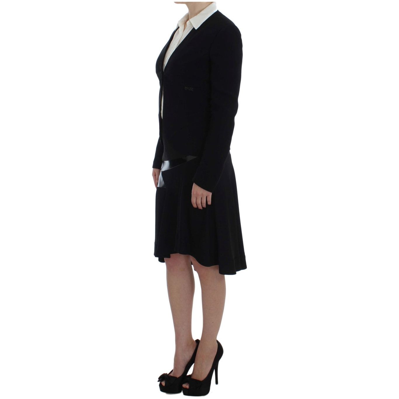 Elegant Two-Piece Skirt Suit in Black & Blue