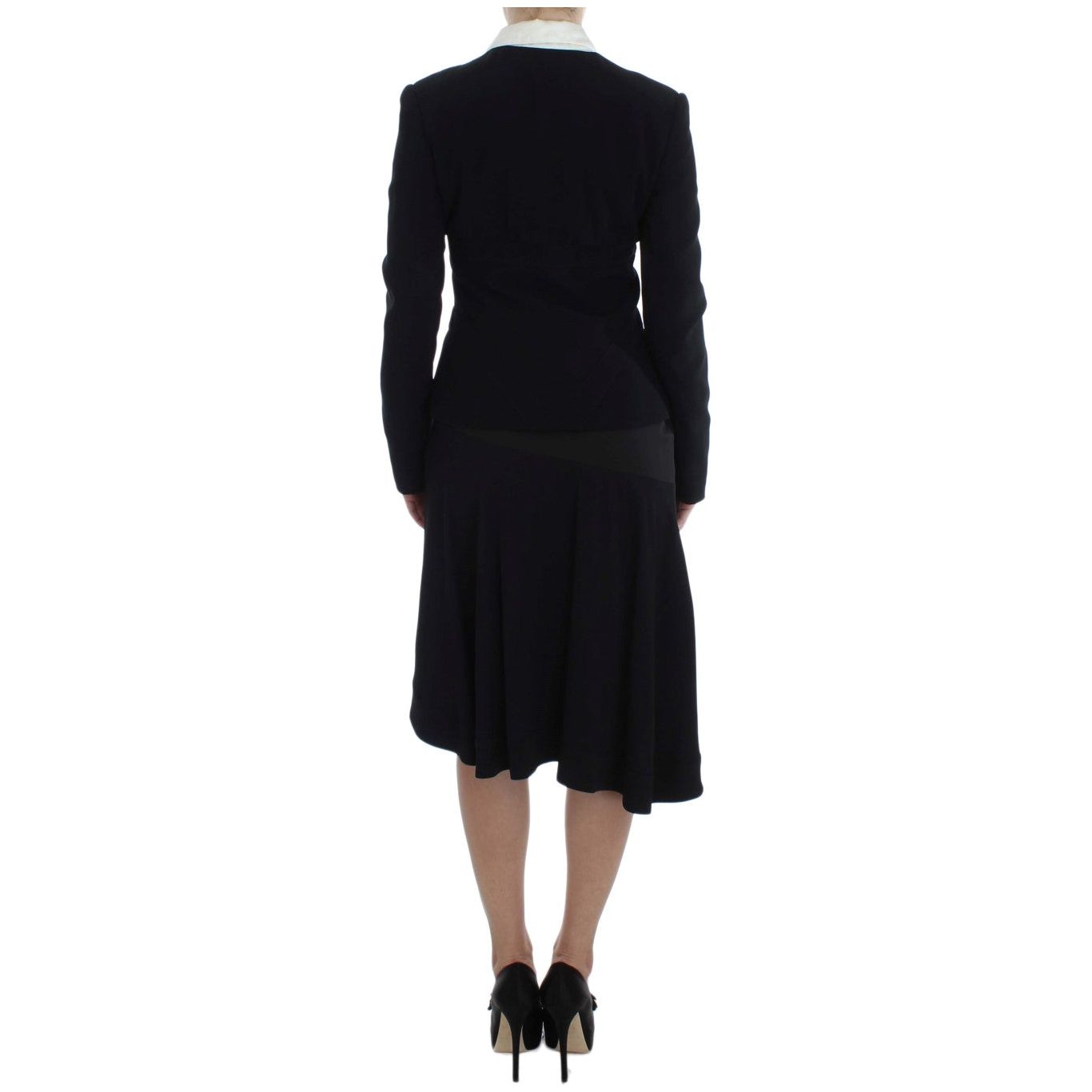 Elegant Two-Piece Skirt Suit in Black & Blue