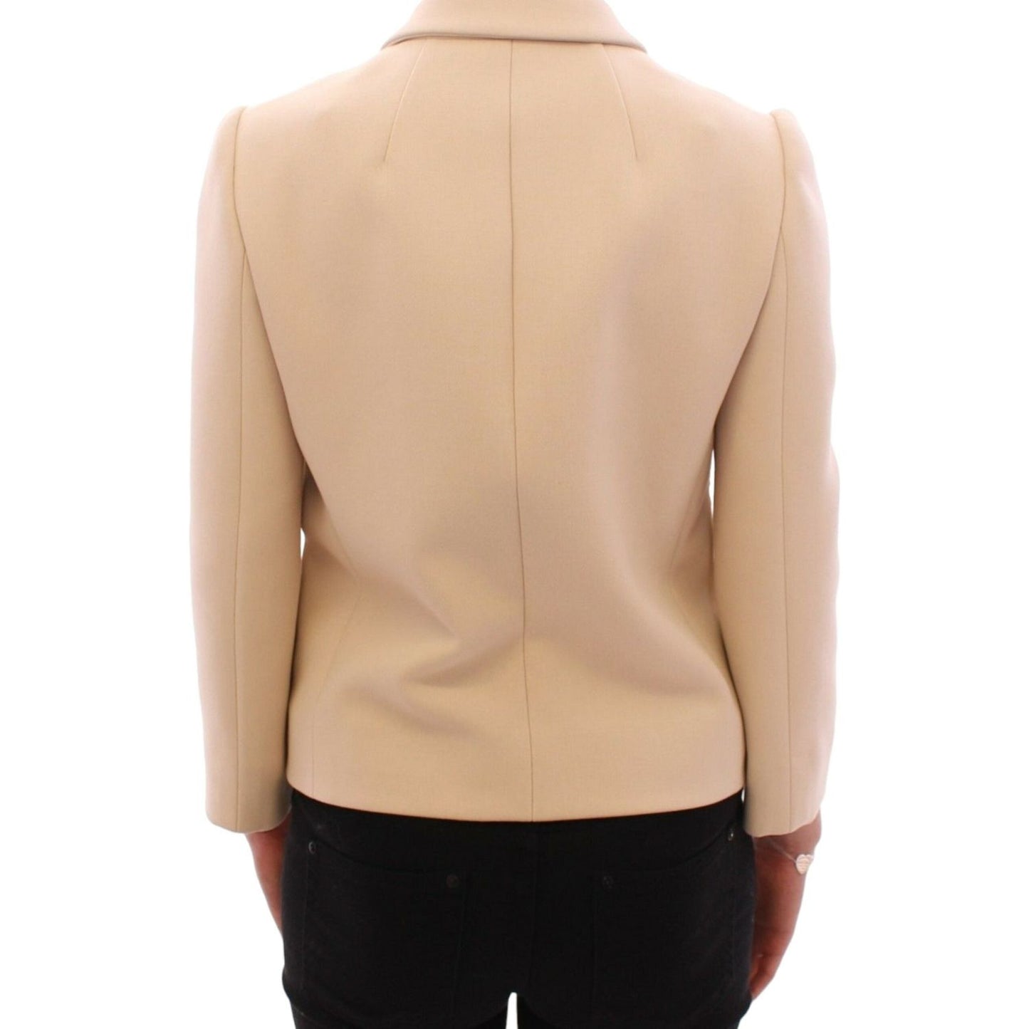 Dolce & Gabbana Elegant Beige Wool-Blend Jacket with Gold Accents Coats & Jackets beige-wool-pearl-button-jacket-blazer-coat