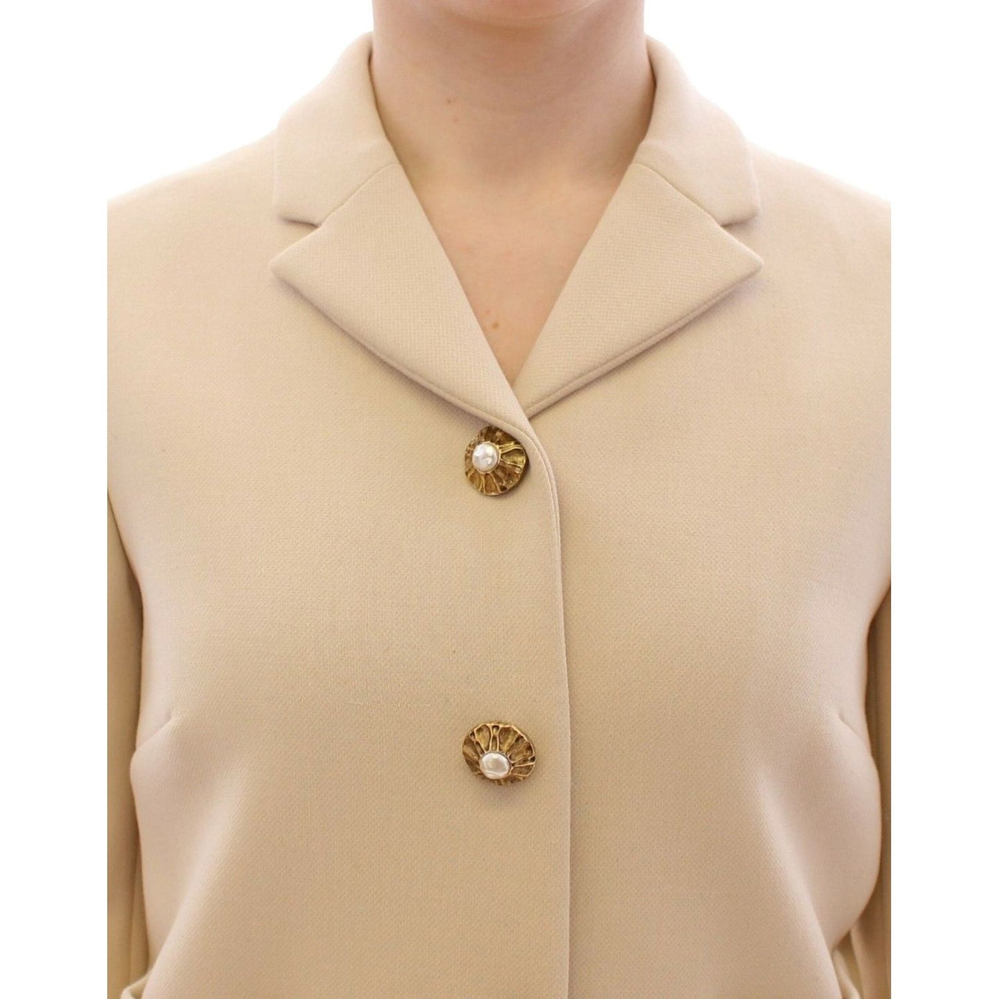 Dolce & Gabbana Elegant Beige Wool-Blend Jacket with Gold Accents Coats & Jackets beige-wool-pearl-button-jacket-blazer-coat