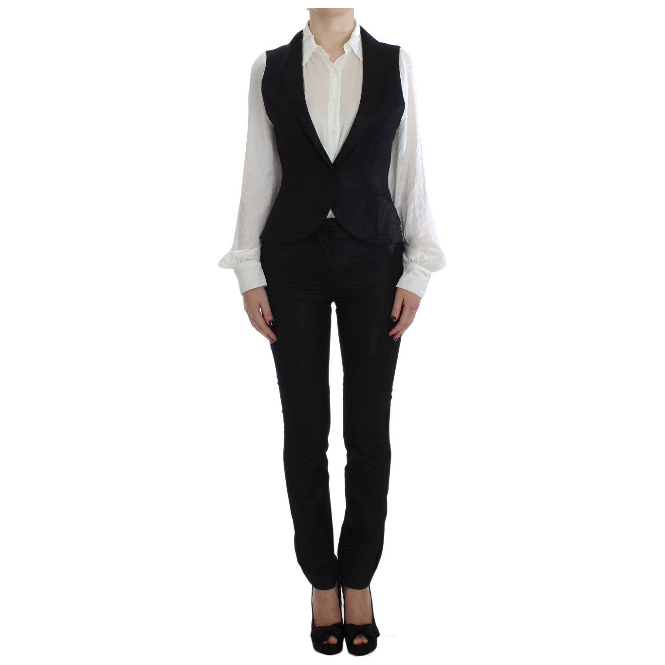 Exte Elegant Three-Piece Black Pants Suit black-one-button-three-piece-suit