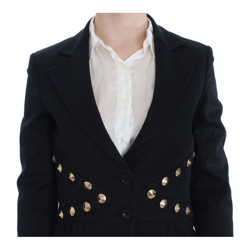 Exte Chic Black Stretch Blazer with Gold Button Detail Blazer Jacket black-cotton-stretch-gold-studded-blazer-jacket