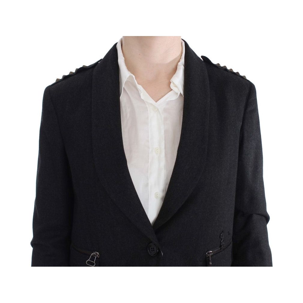 Elegant Gray Gold-Buttoned Blazer Jacket