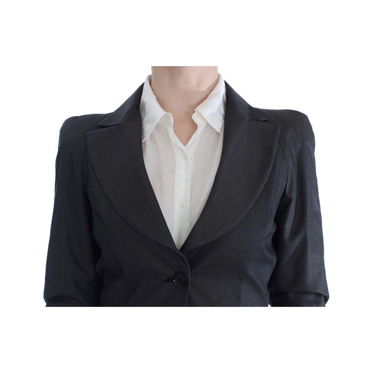Exte Chic Gray Cotton Blend Pantsuit Ensemble Suit gray-one-button-two-piece-suit