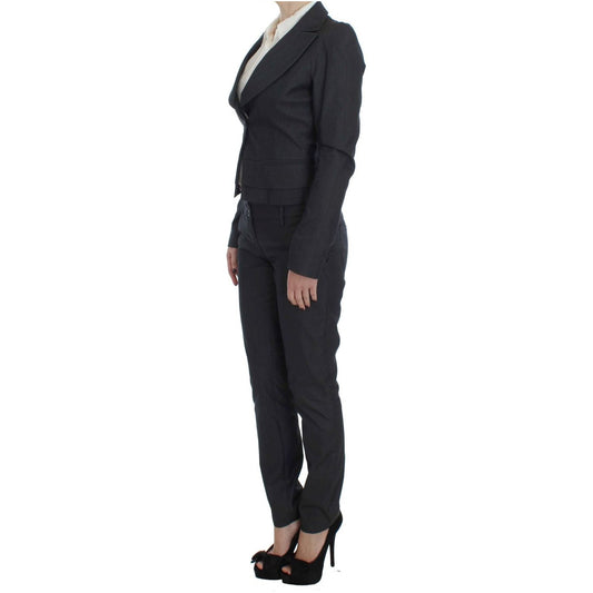 Chic Gray Cotton Blend Pantsuit Ensemble