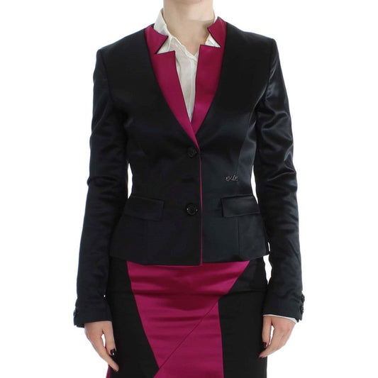 Chic Black and Pink Single-Breasted Blazer