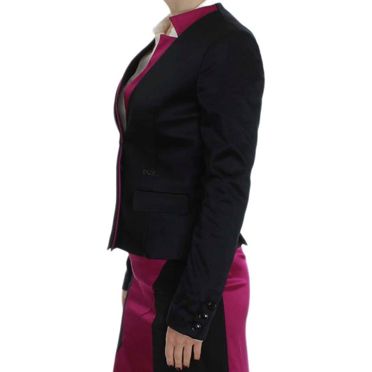 Chic Black and Pink Single-Breasted Blazer