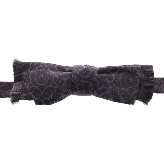 Elegant Black Paisley Silk-Wool Blend Bow Tie