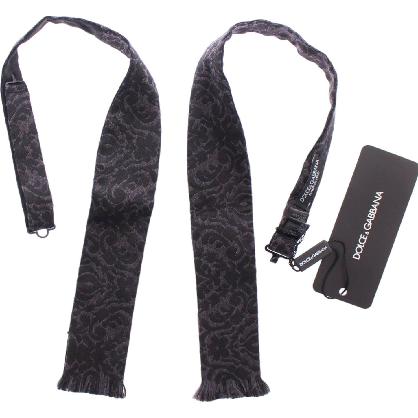 Dolce & Gabbana Elegant Black Paisley Silk-Wool Blend Bow Tie Bow Tie gray-black-wool-silk-bow-tie