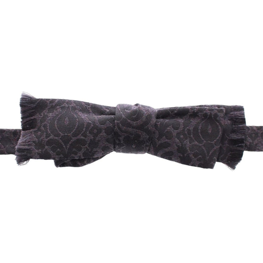 Elegant Black Paisley Silk-Wool Blend Bow Tie
