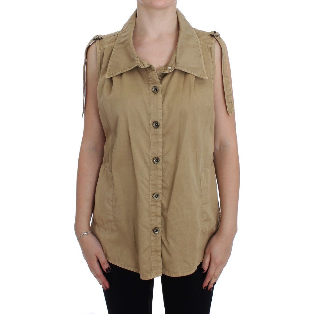 Beige Sleeveless Cotton Blouse