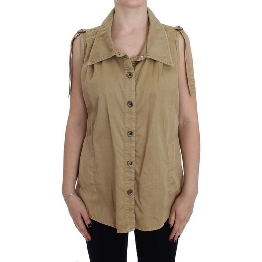 PLEIN SUD Beige Sleeveless Cotton Blouse PLEIN SUD