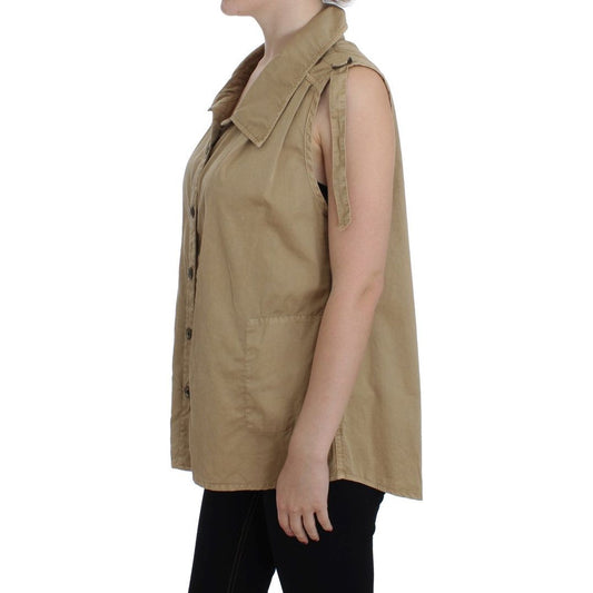 Beige Sleeveless Cotton Blouse