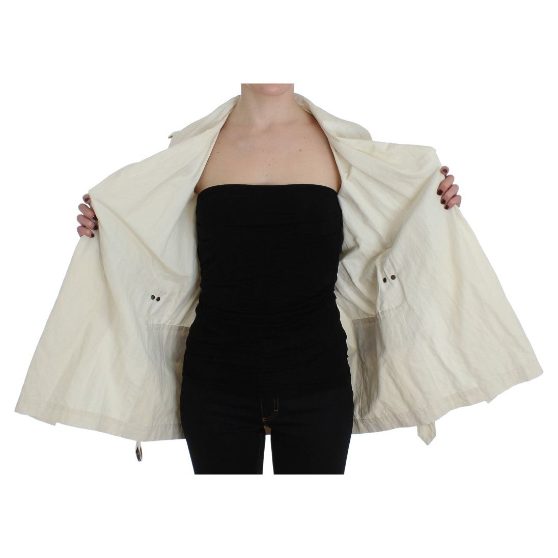 PLEIN SUD Elegant White Wrap Trench Jacket Coats & Jackets white-trench-coat-jacket