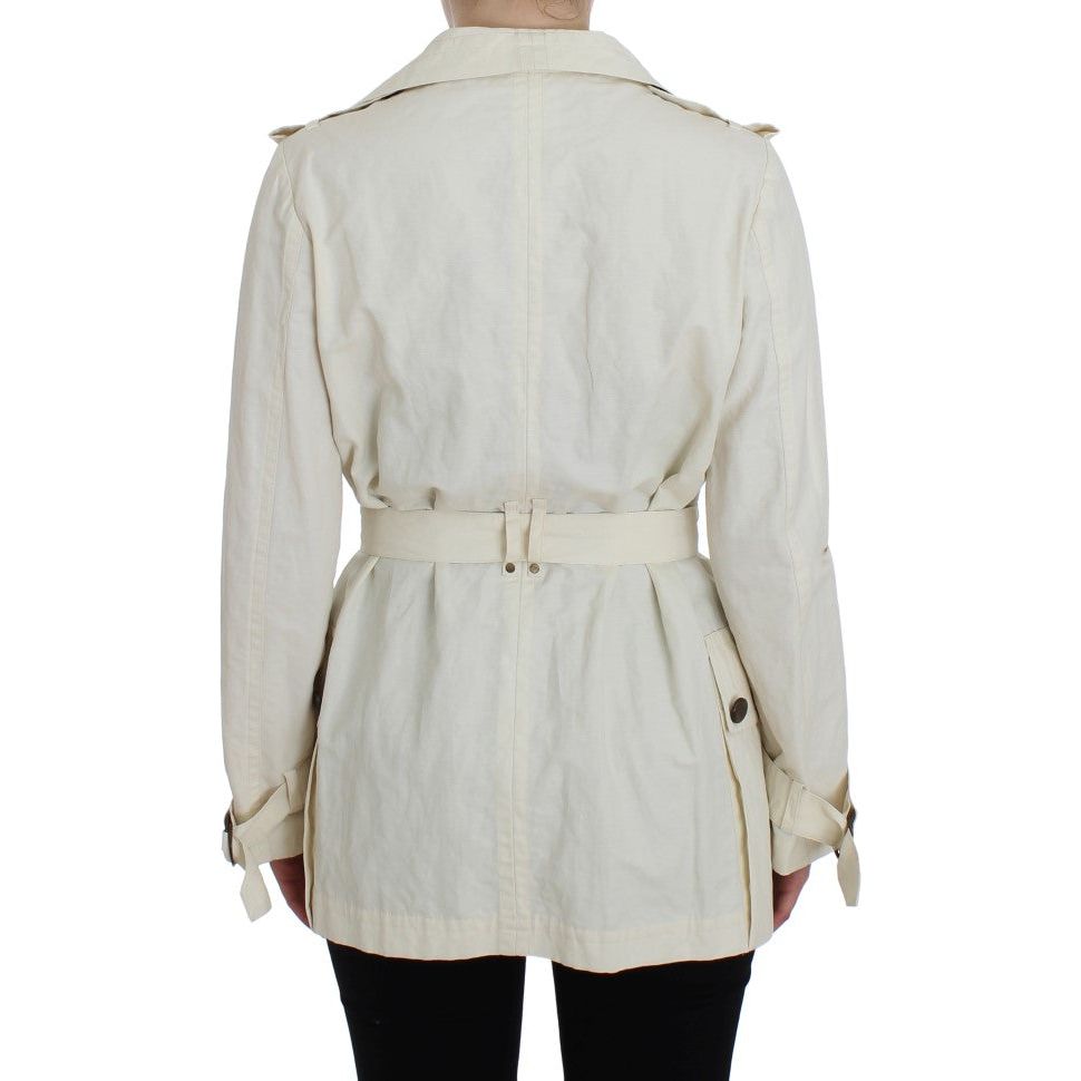 Elegant White Wrap Trench Jacket