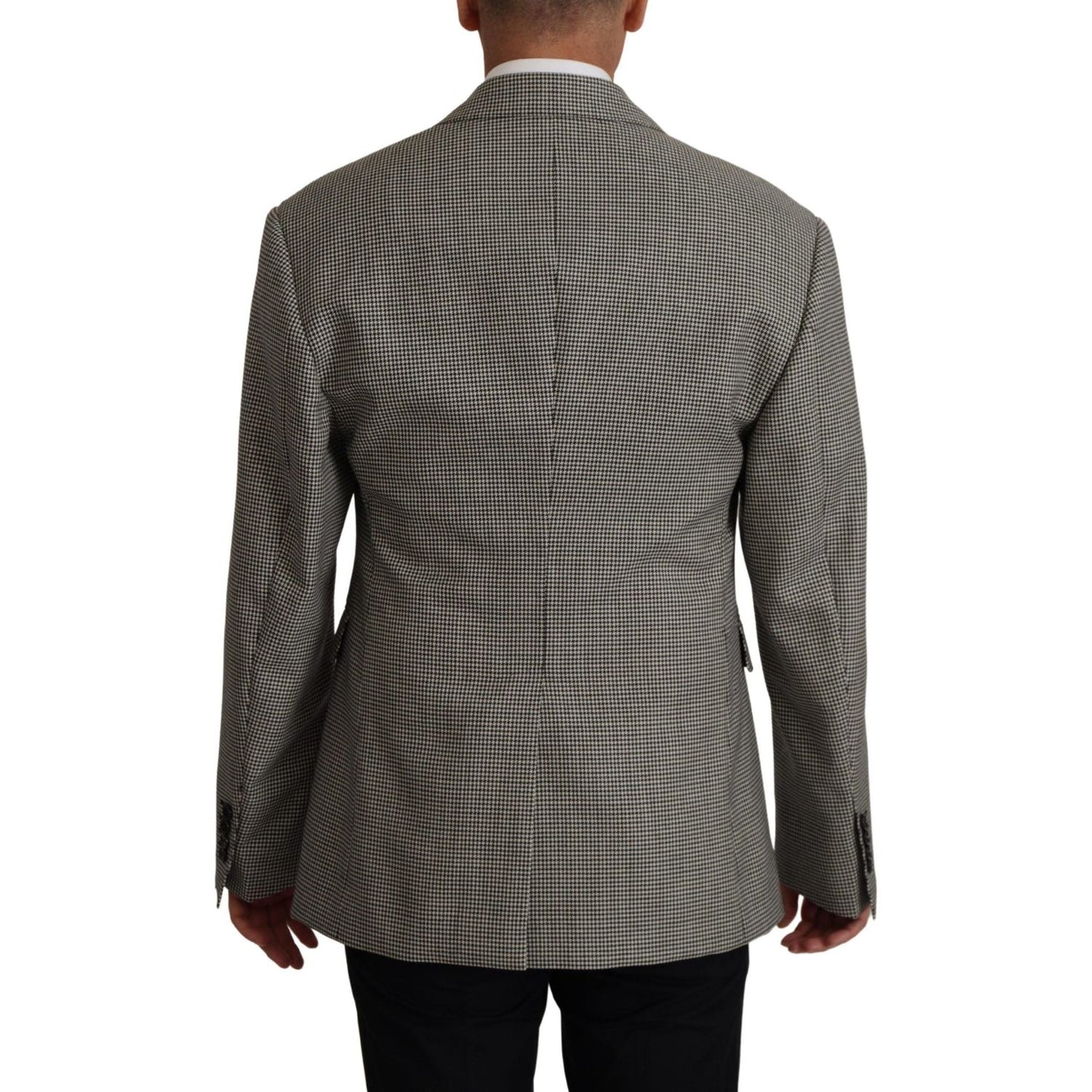 Elegant Gray Checkered Wool Blazer