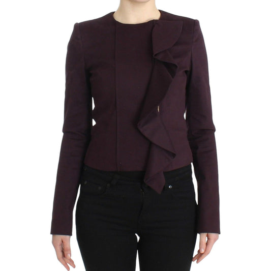 GF Ferre Elegant Purple Cotton Blend Blazer Coats & Jackets purple-ruched-jacket-coat-blazer-short