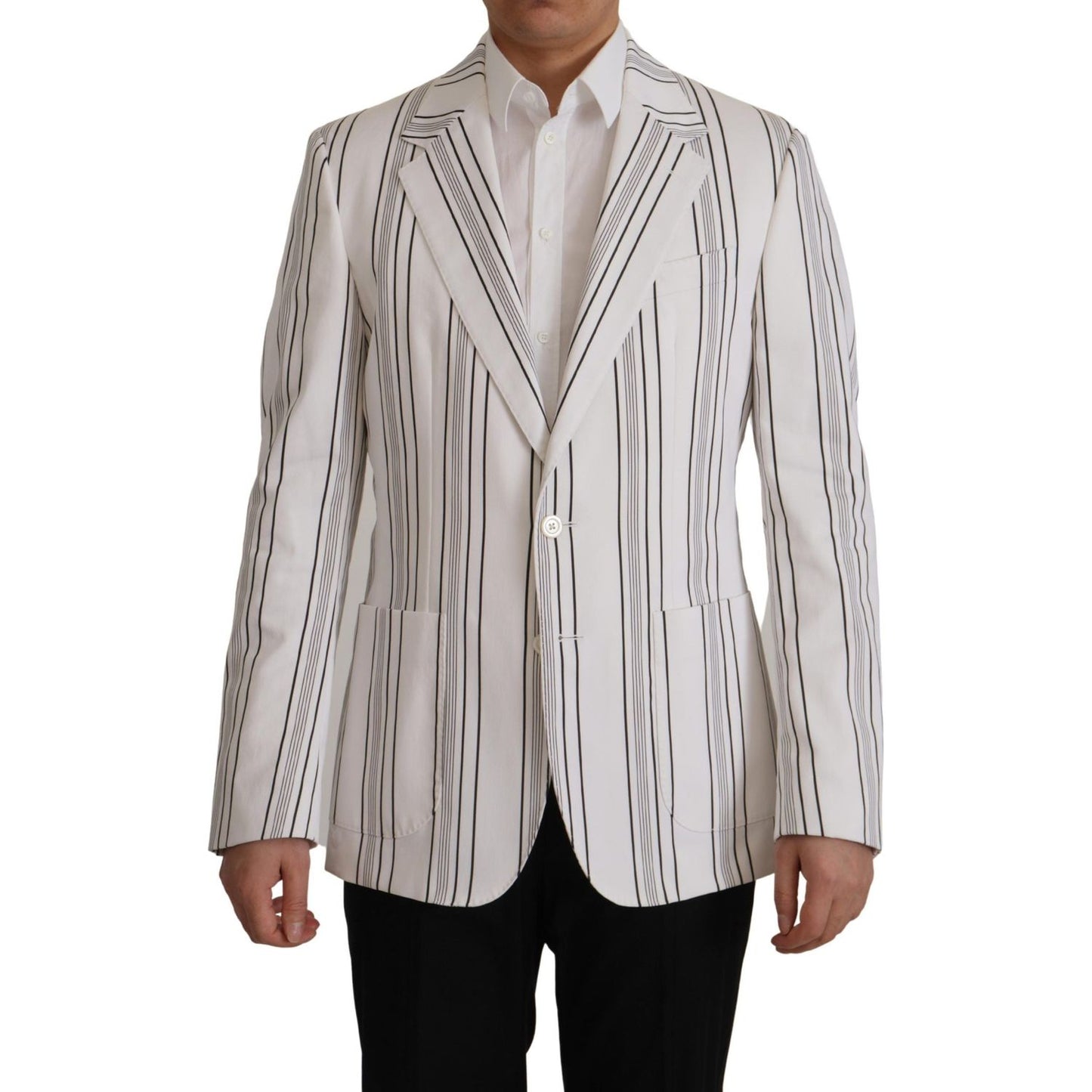 Elegant Striped Cotton Blend Blazer