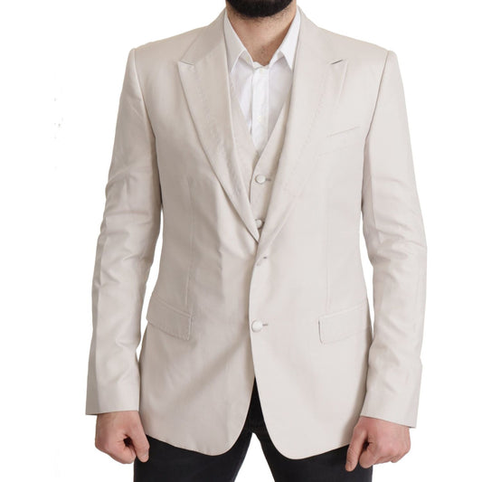 Elegant Light Gray Silk Blend Suit Jacket Set