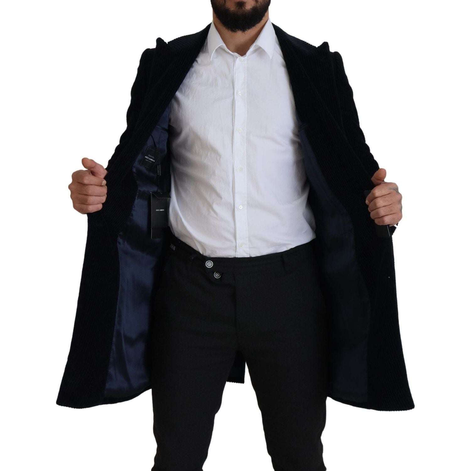 سترة كارديجان طويلة من القطن باللون الأسود الأنيق من دولتشي آند غابانا