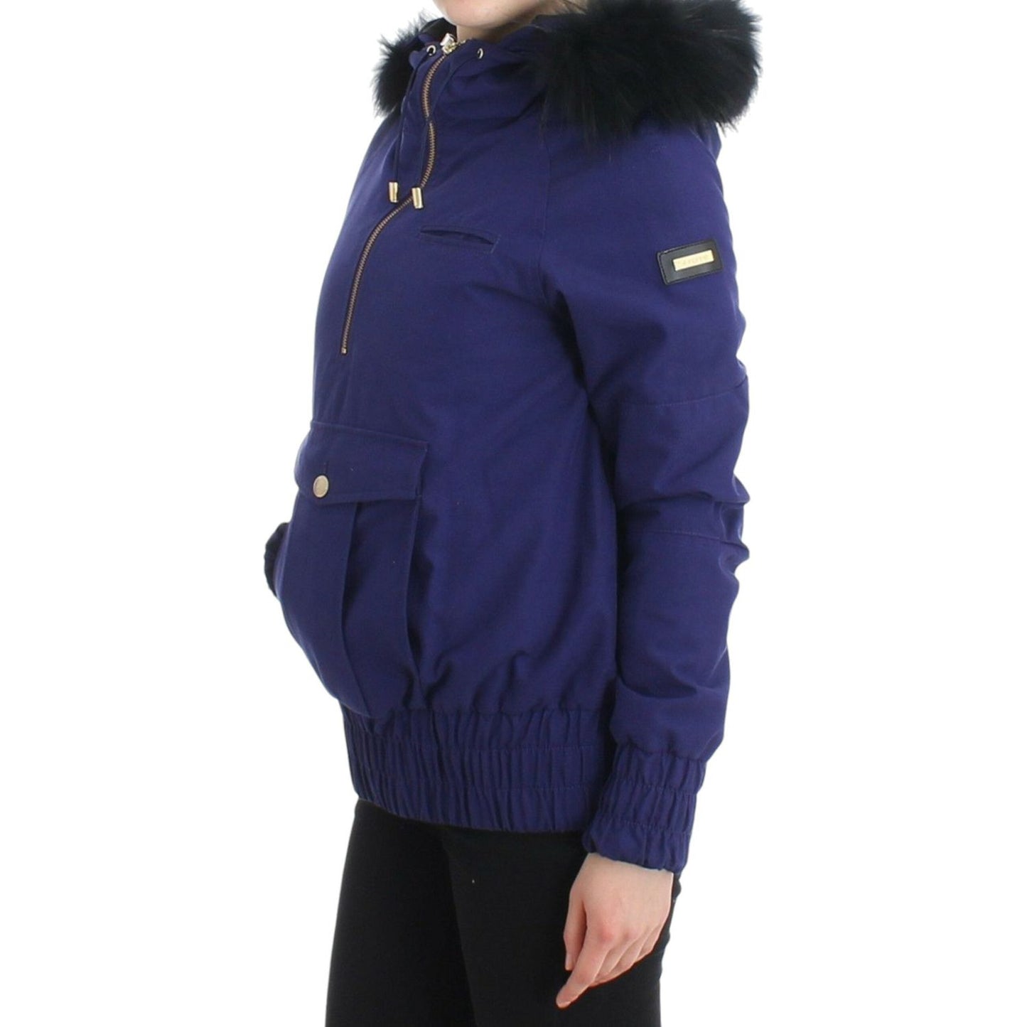 GF Ferre | Chic Blue K-Way Jacket with Faux Fur Accent| McRichard Designer Brands   