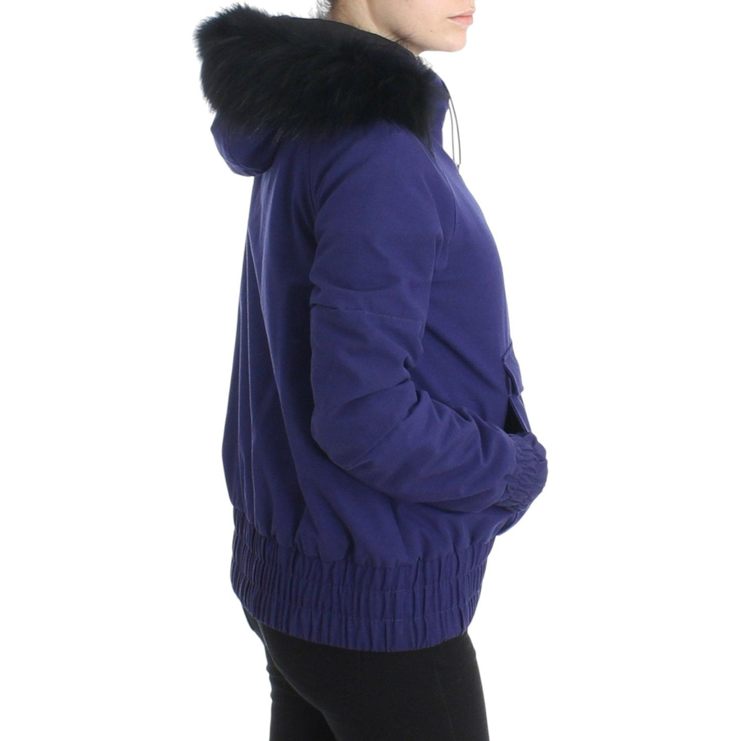 GF Ferre | Chic Blue K-Way Jacket with Faux Fur Accent| McRichard Designer Brands   