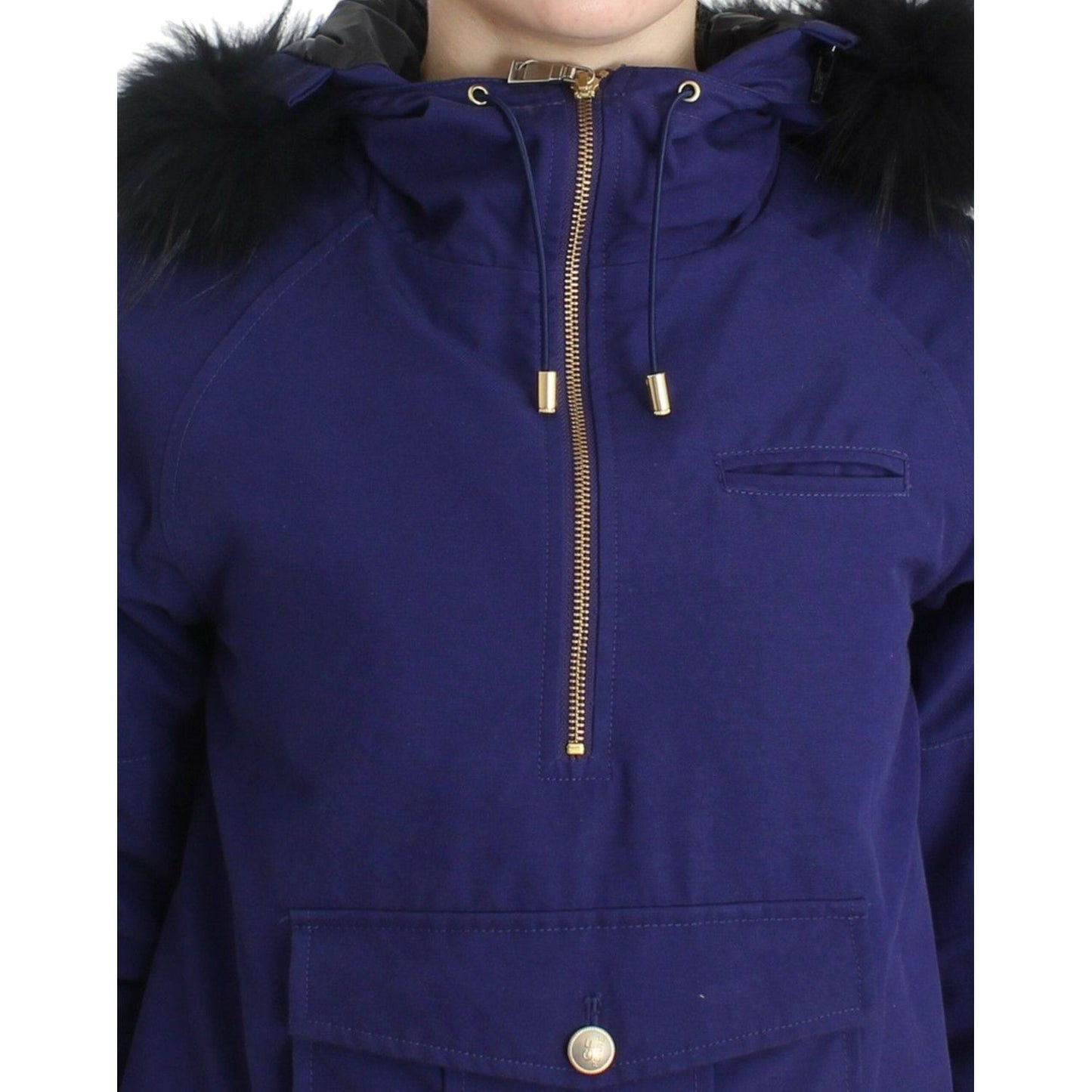 GF Ferre Chic Blue K-Way Jacket with Faux Fur Accent Coats & Jackets blue-padded-jacket-hooded-short-k-way