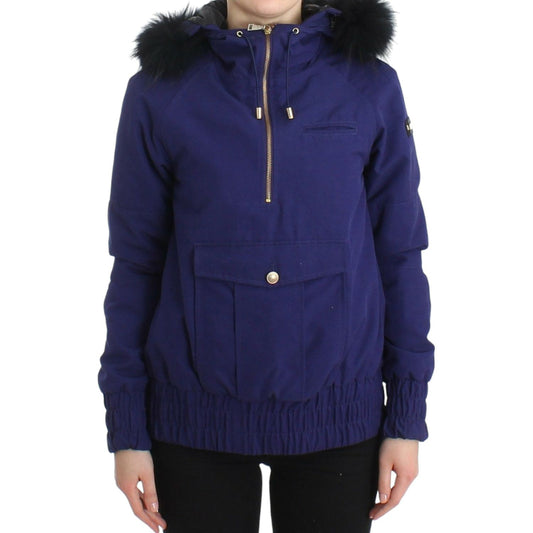 GF Ferre Chic Blue K-Way Jacket with Faux Fur Accent Coats & Jackets blue-padded-jacket-hooded-short-k-way