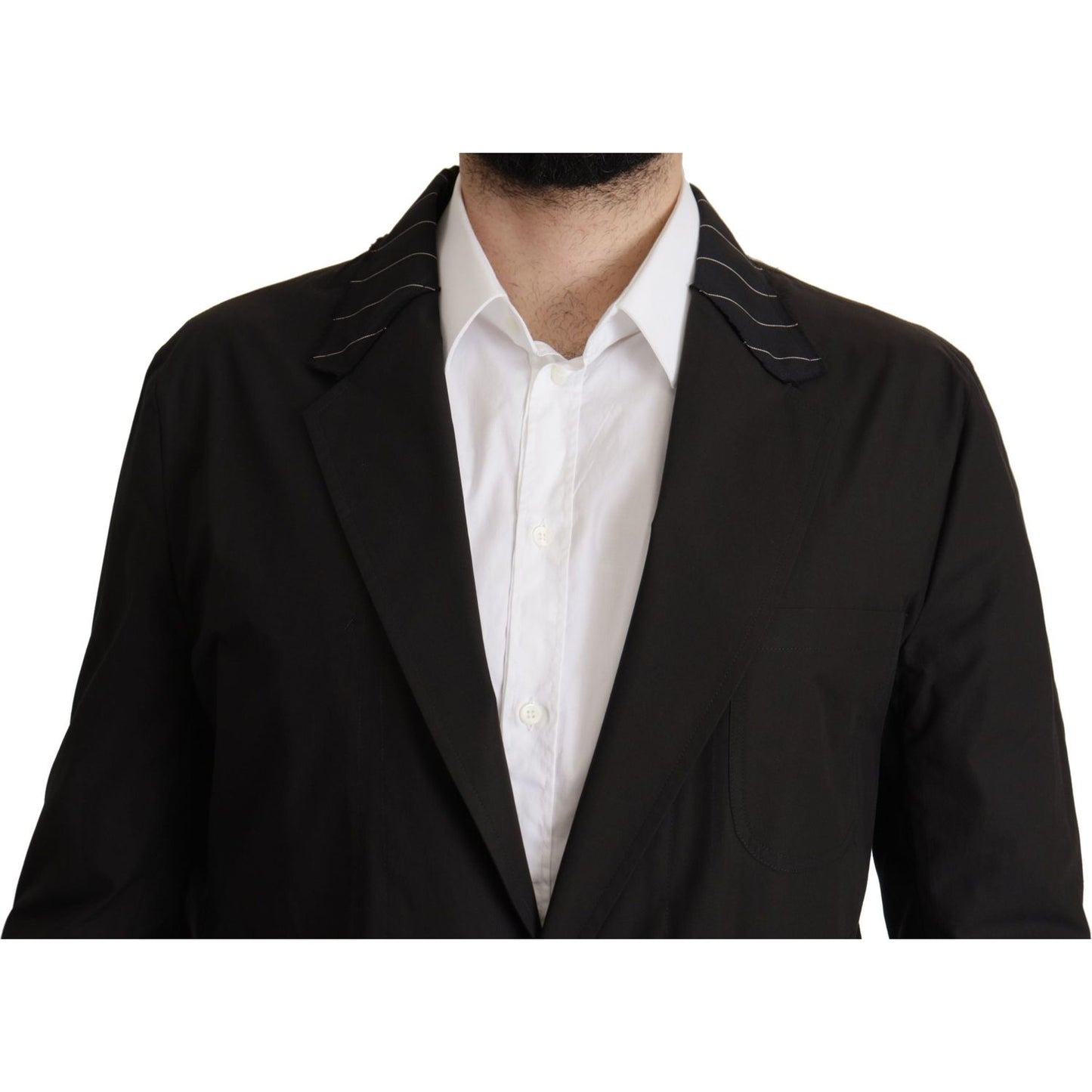 Elegant Black Cotton-Wool Blend Blazer Jacket