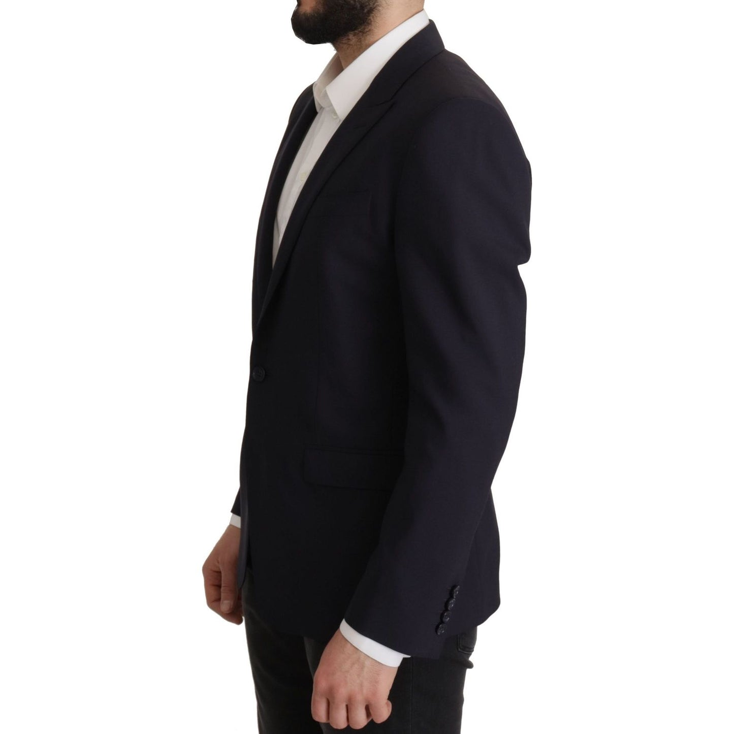 Elegant Navy Wool Blend Slim Blazer