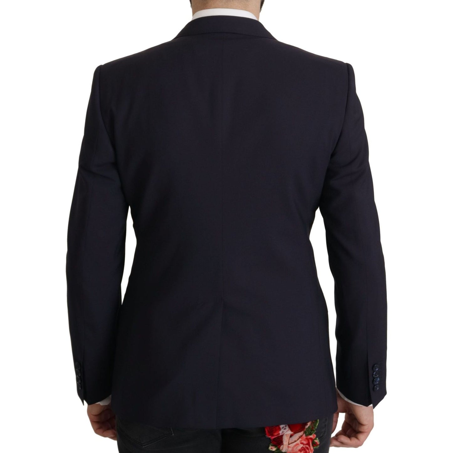 Elegant Navy Wool Blend Slim Blazer