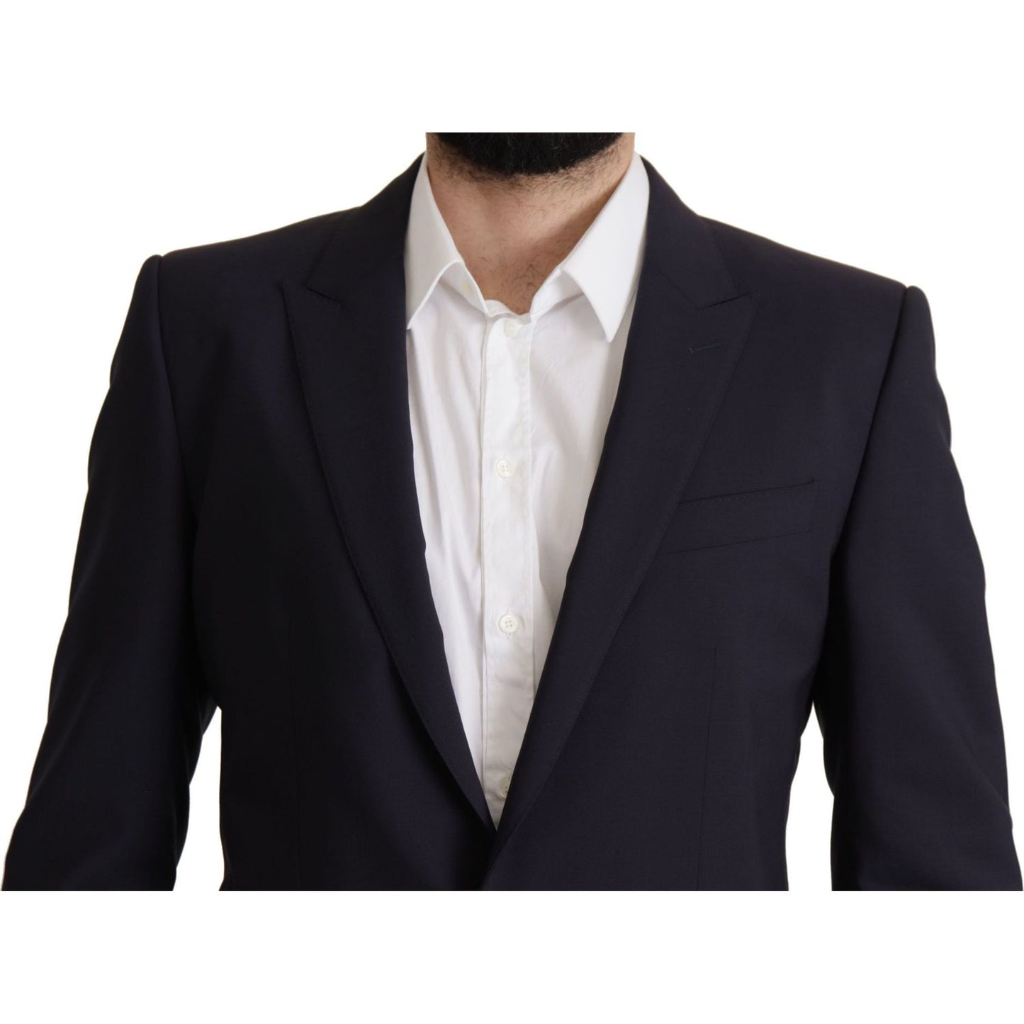 Elegant Navy Wool Blend Slim Blazer