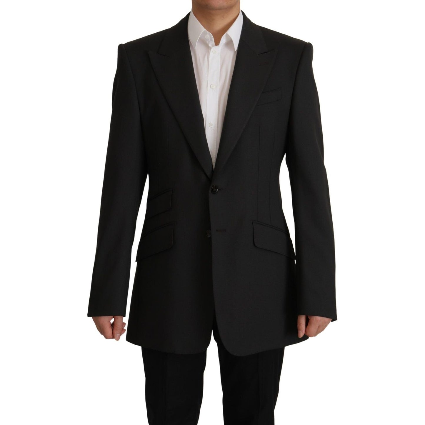 Elegant Slim Black Wool Blazer Jacket