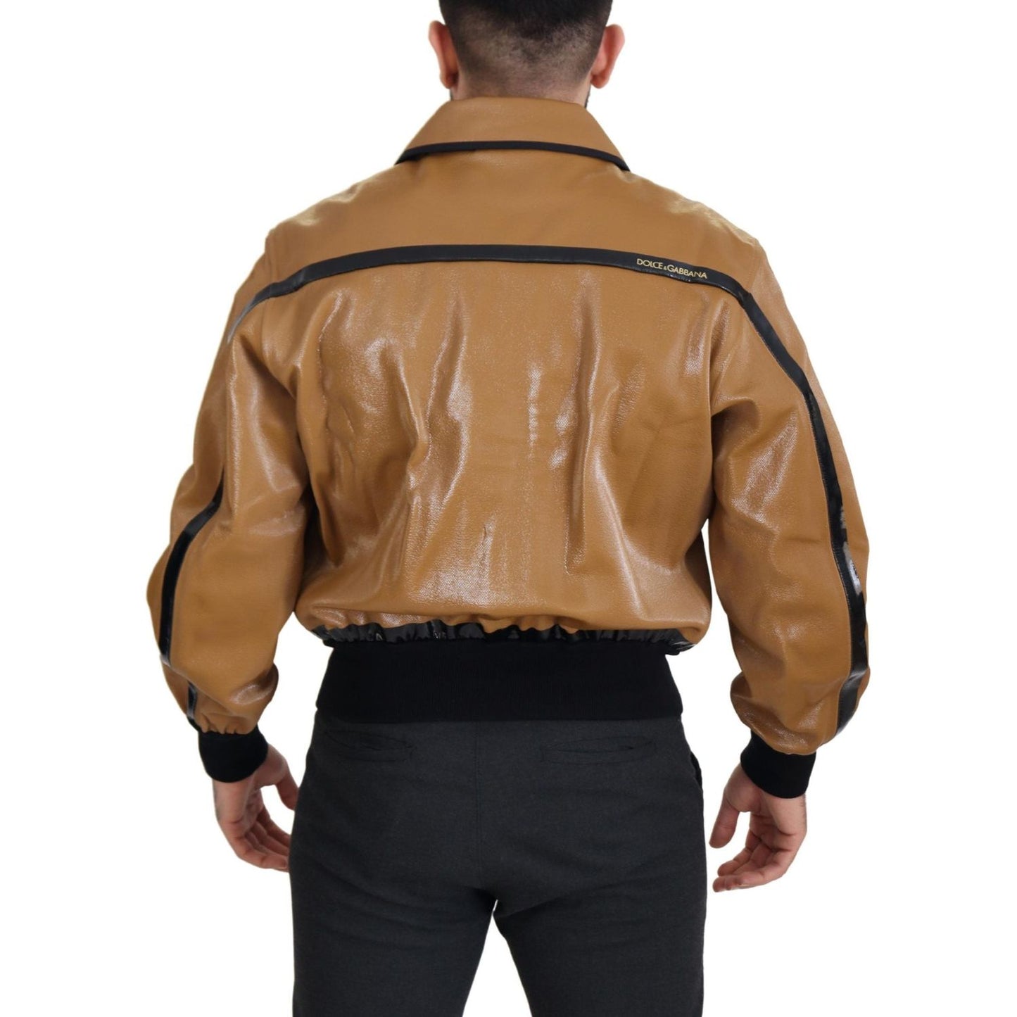 Elegant Dark Camel Zip Blouson Jacket