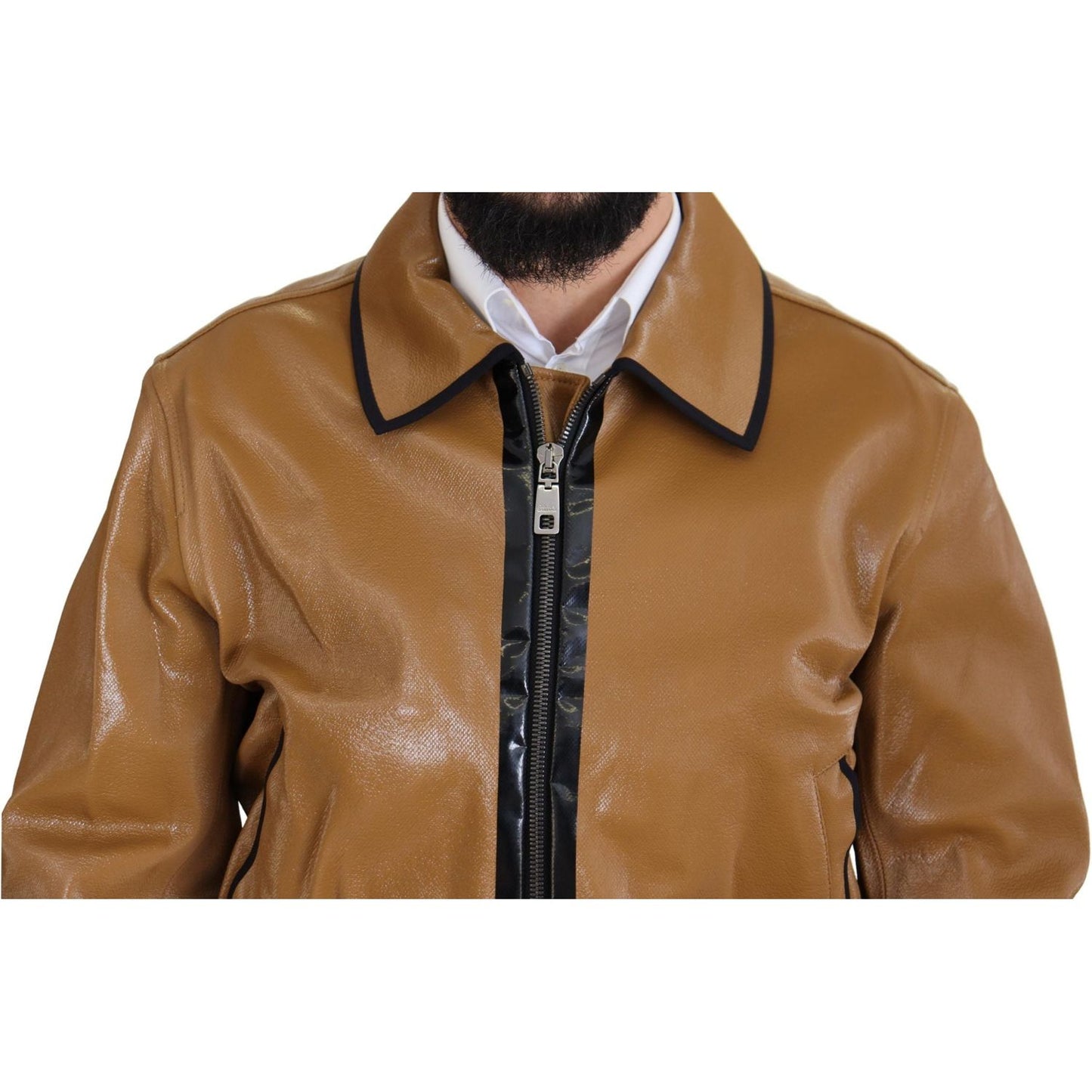 Elegant Dark Camel Zip Blouson Jacket