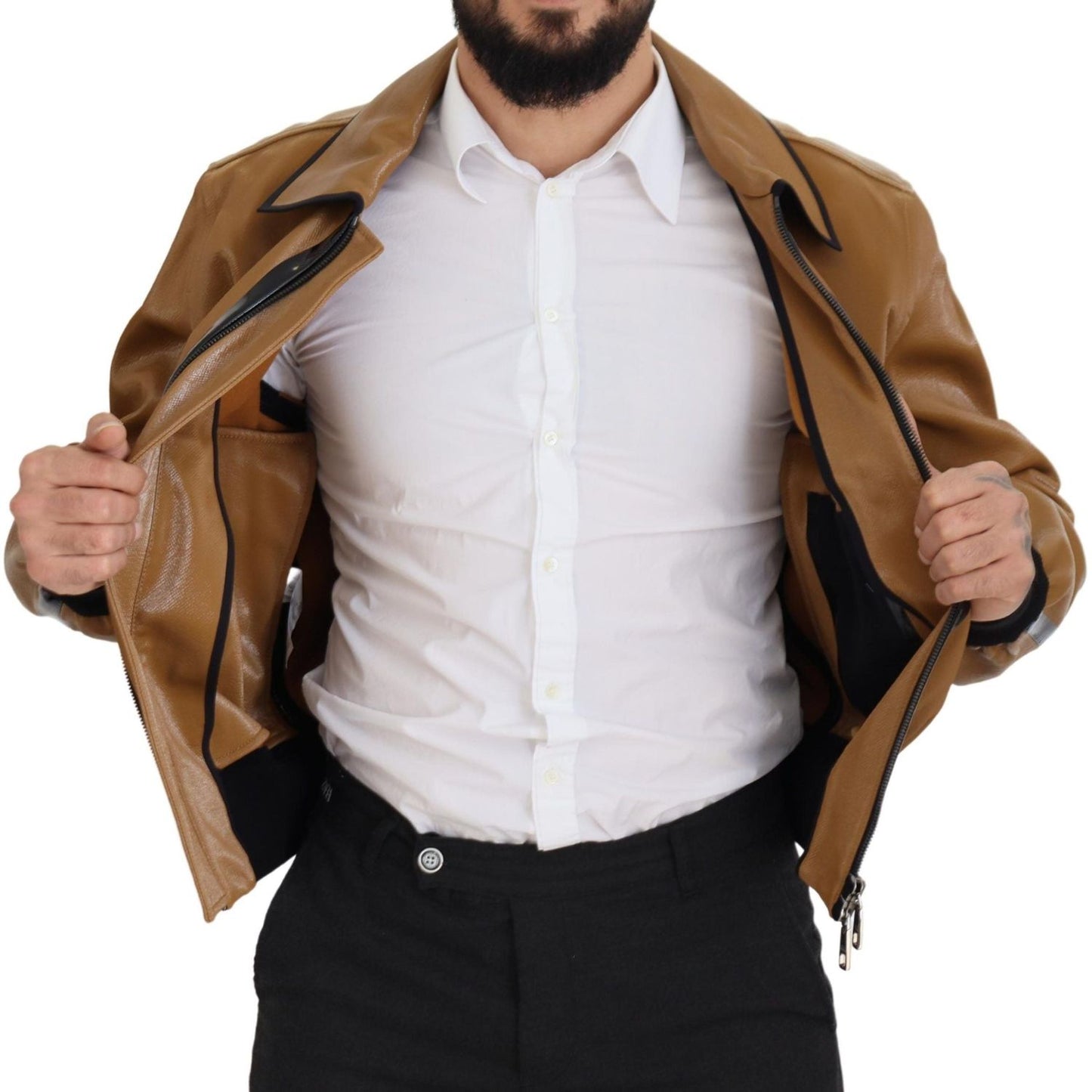 Elegant Dark Camel Zip Blouson Jacket