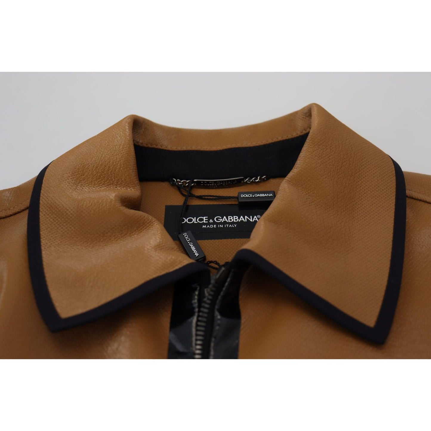 Elegant Dark Camel Zip Blouson Jacket