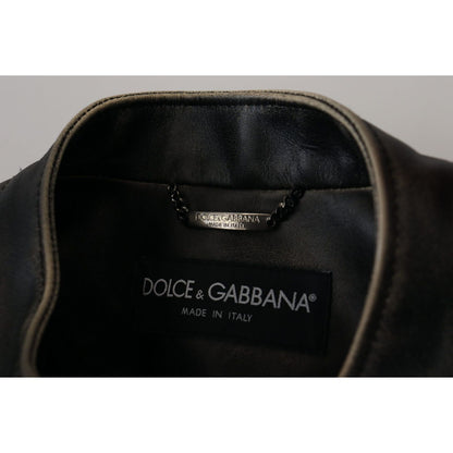 Dolce & Gabbana Black Leather Zipper Biker Coat Jacket