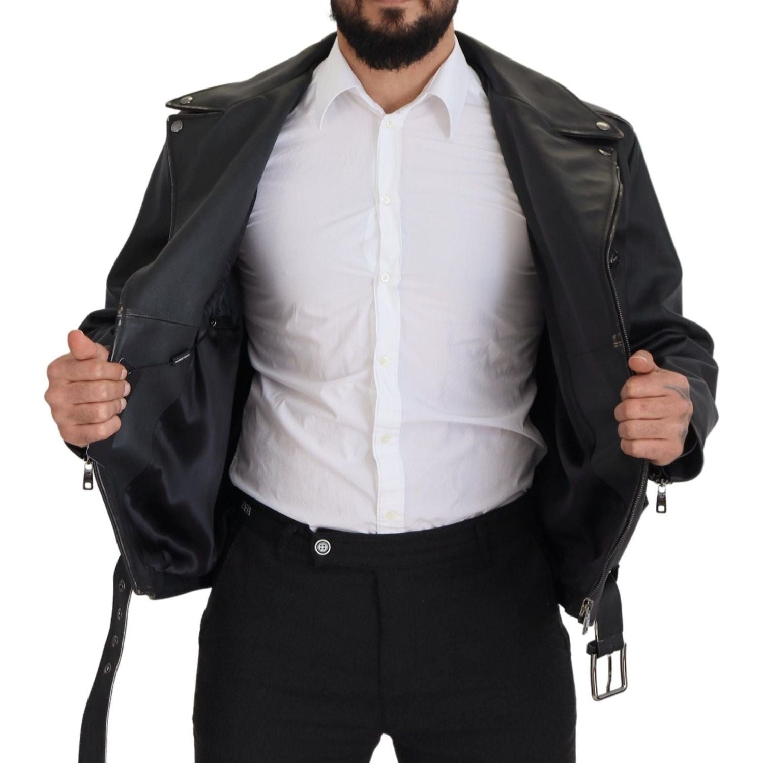 سترة بايكر جلدية سوداء أنيقة من دولتشي آند غابانا