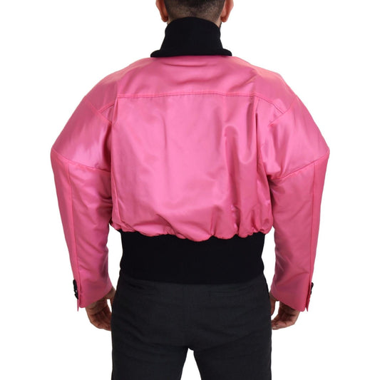 Elegant Pink Nylon Bomber Jacket