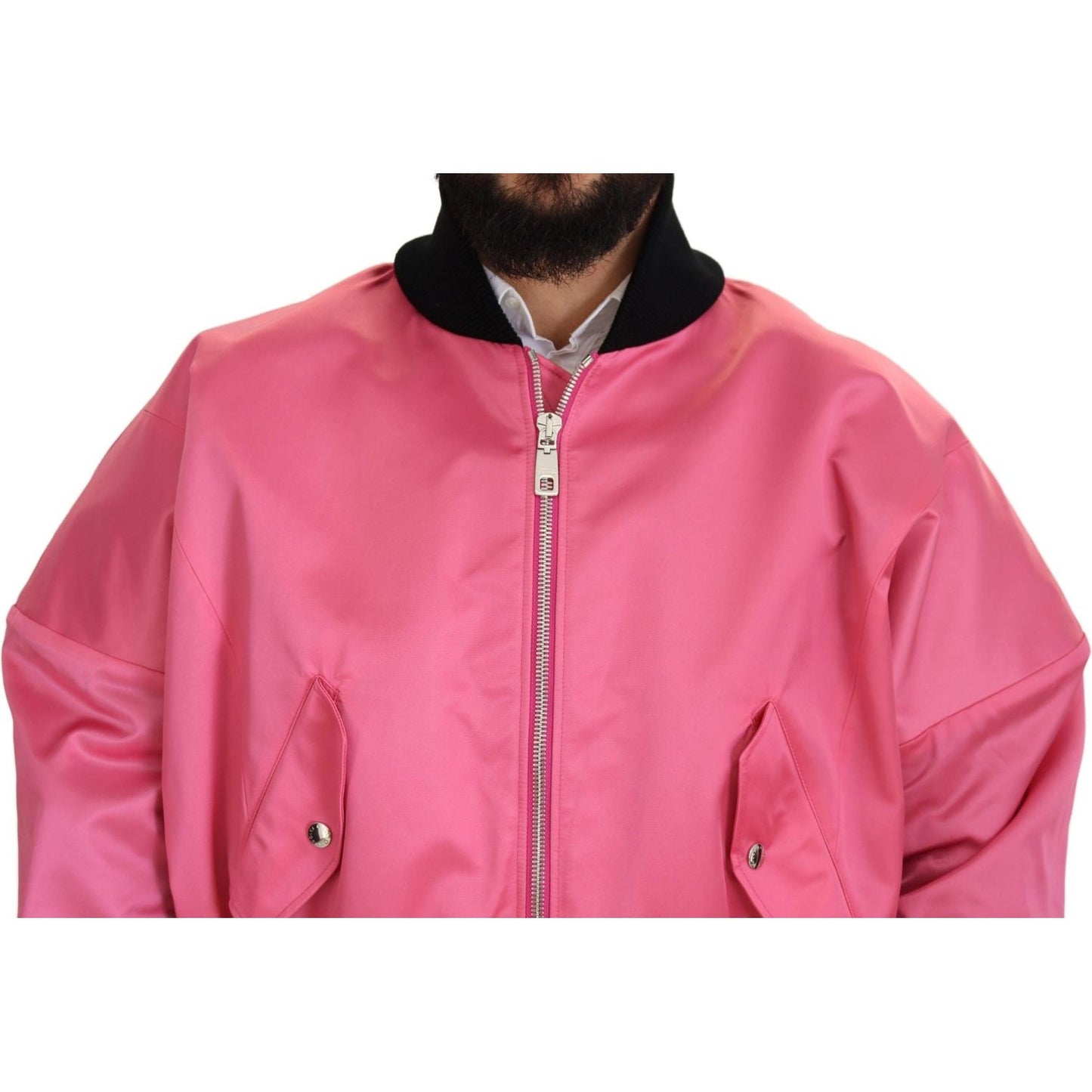 Elegant Pink Nylon Bomber Jacket