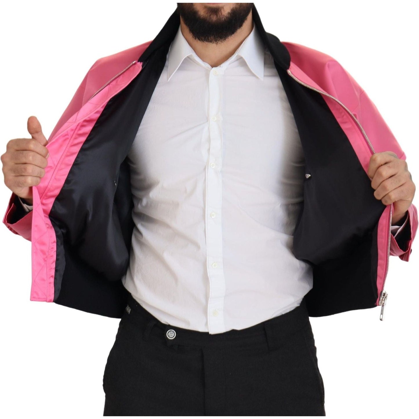 Elegant Pink Nylon Bomber Jacket