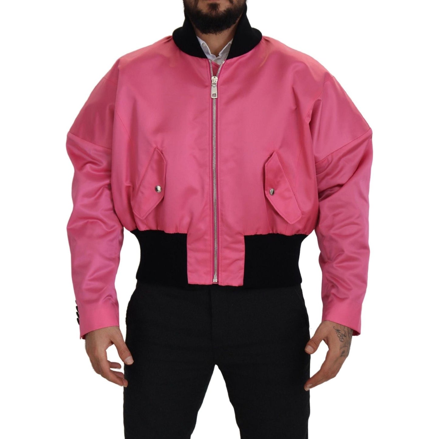 Elegant Pink Nylon Bomber Jacket