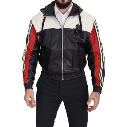 Dolce & Gabbana Black Leather Hooded Blouson Coat Jacket