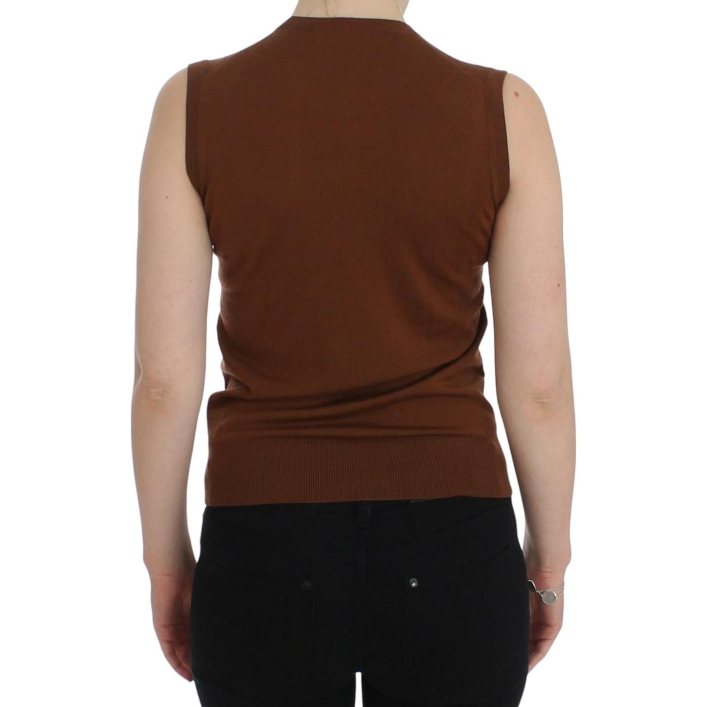 Dolce & Gabbana Timeless Wool and Lace Sleeveless Vest brown-wool-black-lace-vest-sweater-top