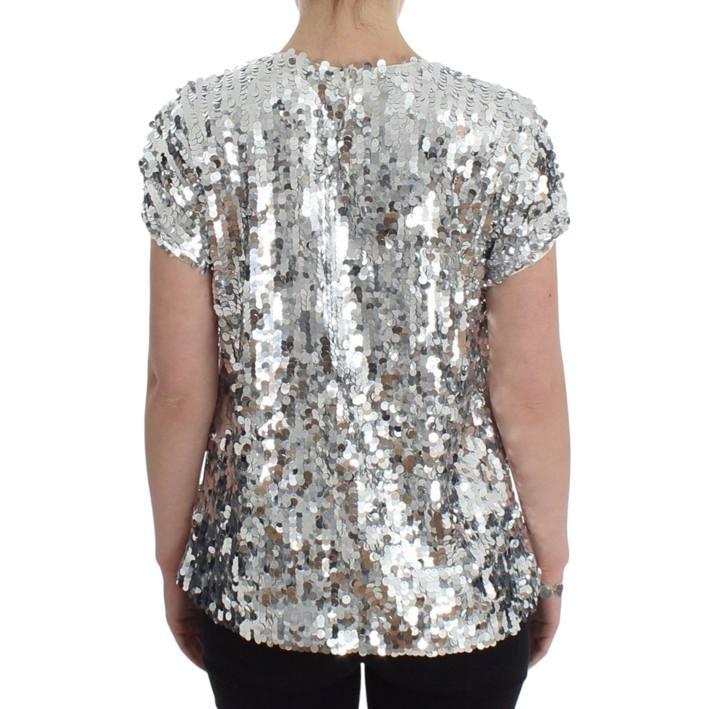 Dolce & Gabbana Enchanted Sicily Sequined Evening Blouse silver-sequined-crewneck-blouse-t-shirt-top