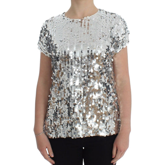 Dolce & Gabbana Enchanted Sicily Sequined Evening Blouse silver-sequined-crewneck-blouse-t-shirt-top