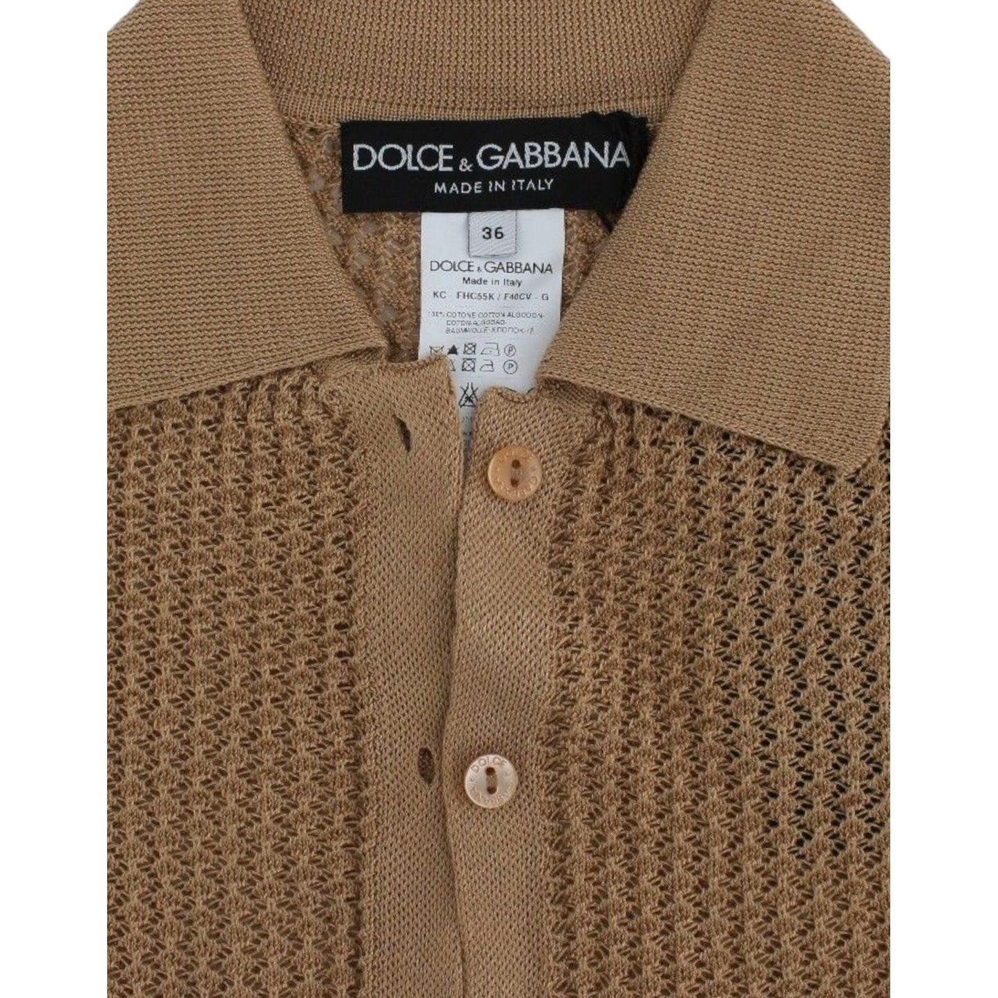 Dolce & Gabbana Beige Knitted Cotton Polo Cardigan Sweater beige-knitted-cotton-polo-cardigan-sweater