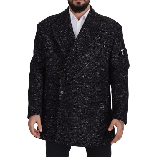 Sleek Patterned Wool Double Breasted Jacket